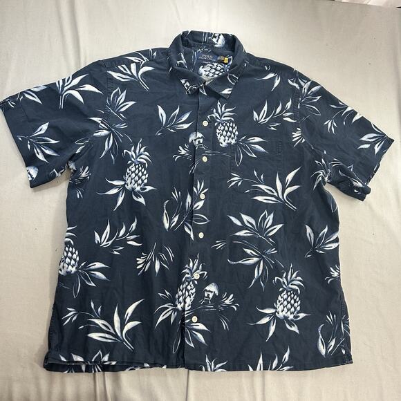 Polo Ralph Lauren Shirt Mens XXL Hawaiian Loop Collar Camp Fishing Linen Blend - Picture 1 of 6